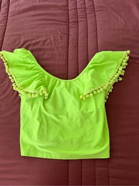 Kortni Jeane Neon Lime Ruffle Pom-Pom Swim Crop Top